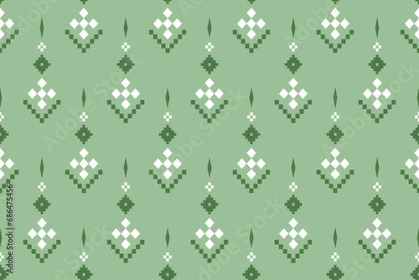Obraz Green Cross stitch colorful geometric traditional ethnic pattern Ikat seamless pattern border abstract design for fabric print cloth dress carpet curtains and sarong Aztec African Indian Indonesian