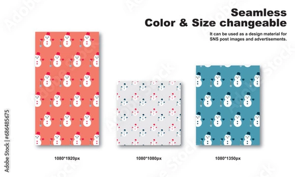 Obraz 雪だるまをモチーフにした背景パターン、シームレス、グラフィック素材