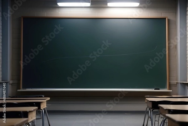 Obraz Empty classroom with a clean chalkboard