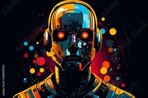 Fototapeta A robot illustration on a black background