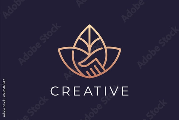 Fototapeta Leaf and handshake logo design