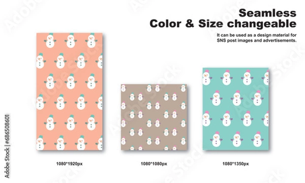 Obraz 雪だるまをモチーフにした背景パターン、シームレス、グラフィック素材