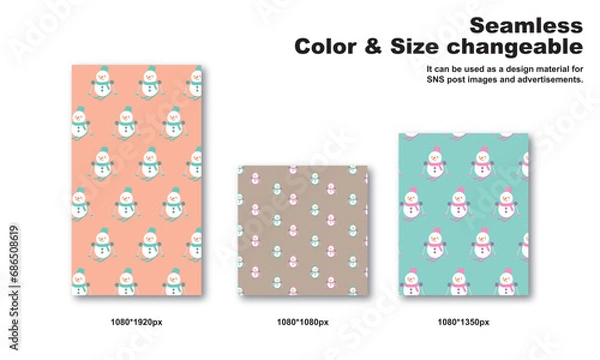 Obraz 雪だるまをモチーフにした背景パターン、シームレス、グラフィック素材