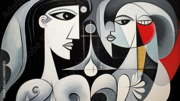 Fototapeta Abstract painting of a woman in a modern, geometric art, contemporary, and cubism style, ideal for wall art, printing design, and artistic poster