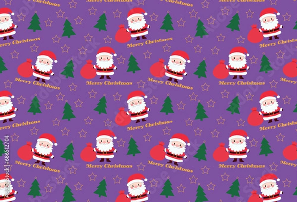 Fototapeta Christmas pattern, with Santa Claus and elements, ideal for backgrounds, textures, fabrics