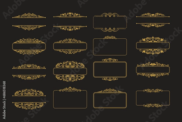 Obraz set of Golden Vintage frame Ornament . Golden Border ornament with crown. Vintage Name Tag ornament. Suitable for wedding invitation card.