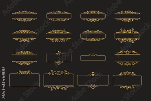 Obraz set of Golden Vintage frame Ornament . Golden Border ornament with crown. Vintage Name Tag ornament. Suitable for wedding invitation card.
