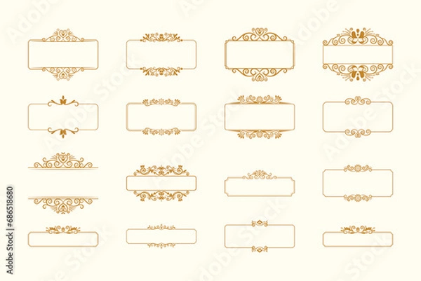 Obraz set of Golden Vintage frame Ornament . Golden Border ornament with crown. Vintage Name Tag ornament. Suitable for wedding invitation card.