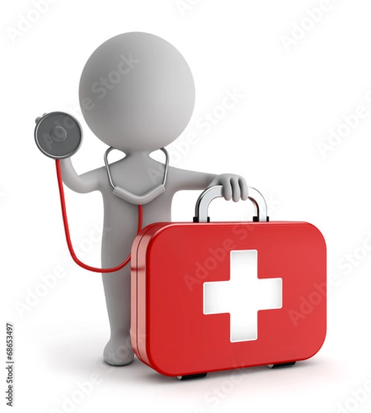 Obraz 3d cute people - standing first aid kit and holding stethoscope