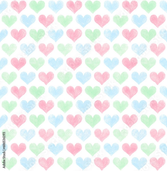 Fototapeta 色鉛筆で描いた大きなハート柄(シームレス)