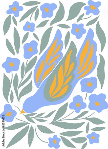 Fototapeta Abstract groovy posters dove of peace in beige tones. Modern trendy Minimal style. Hand drawn design for wallpaper, wall decor, print, postcard, cover, template, banner.