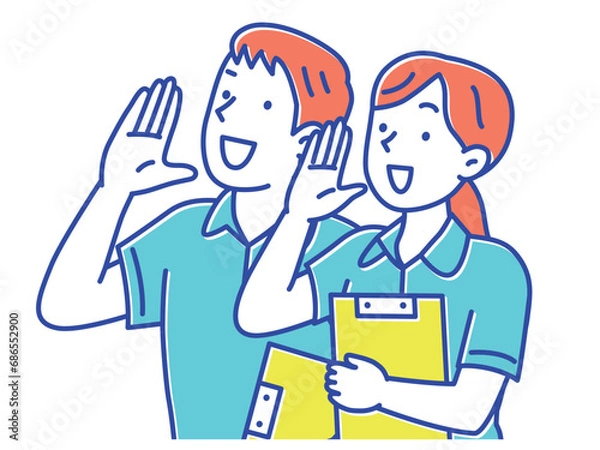 Obraz 呼びかける介護士の若い男女