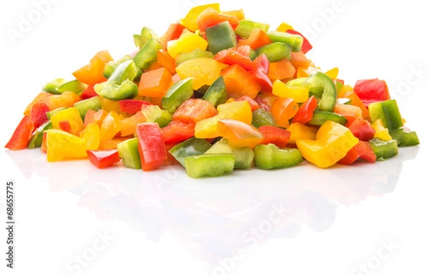 Fototapeta Colorful mix chopped capsicums over white background