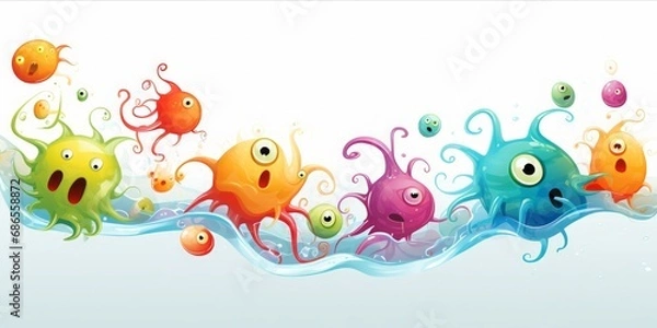 Fototapeta Monster Bacteria Float in the Air, Unleashing Organic and Flowing Forms in a Surreal Microbiological Fantasy on a Clean White Background
