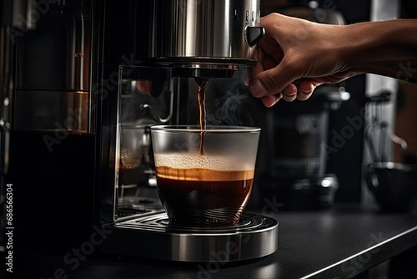 Obraz Man pouring himself coffee from coffee maker.
