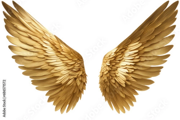 Obraz a high quality stock photograph of a single golden angel wings seperated from each other isolated on a white background