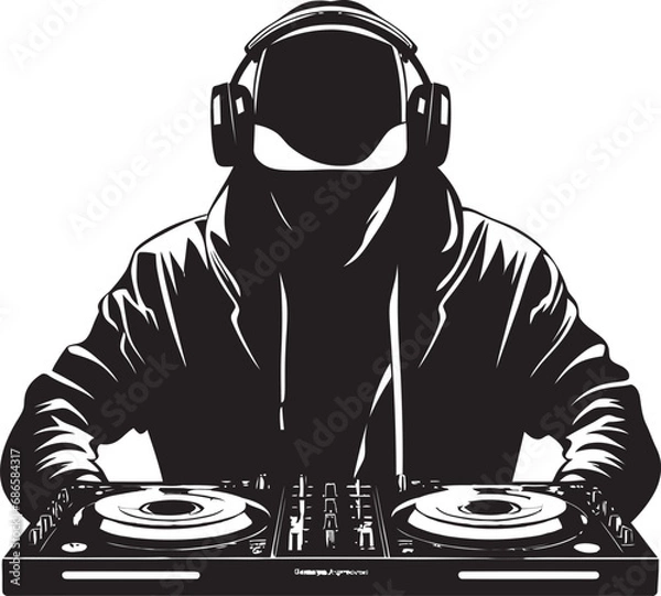 Fototapeta Sonic Silhouette DJ Player Icon in Cool Black Urban Pulse Black DJ Man Vector Logo Mastery