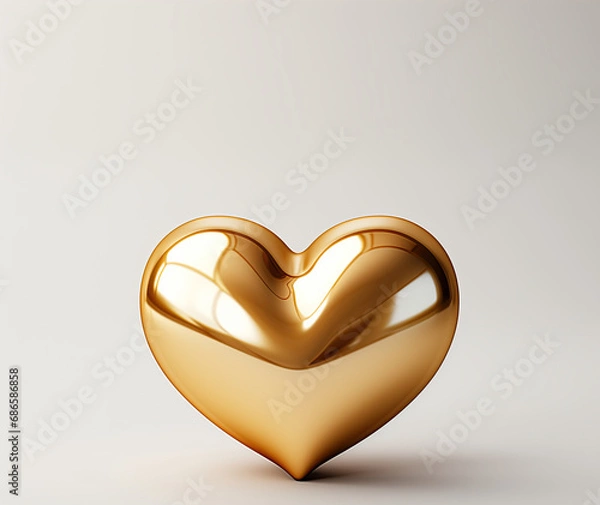 Fototapeta Gold 3D heart over white background. Valentine's Day card with area for text above.