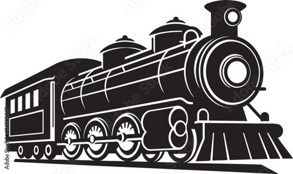Fototapeta Retro Train Network Black Icon Antique Railway System Vector Black Design