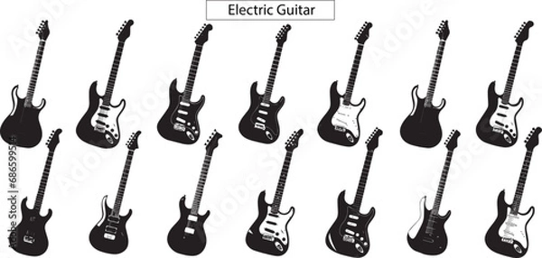 Fototapeta Set of Electric guitar silhouette isolated on white background