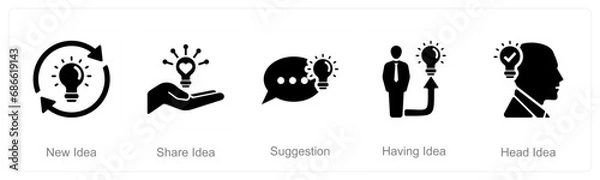 Fototapeta A set of 5 Idea icons as new idea, share idea, suggestion