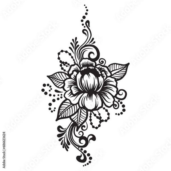Fototapeta Ethnic indian line art element in mehendi ethnic style on a white background, mehendi template