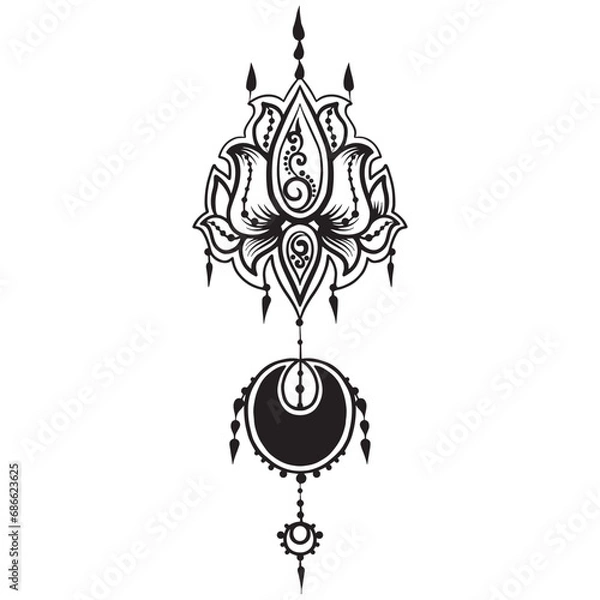 Fototapeta Ethnic indian line art element in mehendi ethnic style on a white background, mehendi template