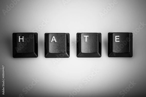Fototapeta text hate formed with computer keyboard keys on white background