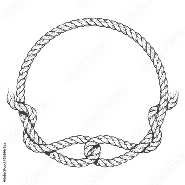 Fototapeta Round rope frame with unconnected knot or loops, rope circle with ragged endings, vector