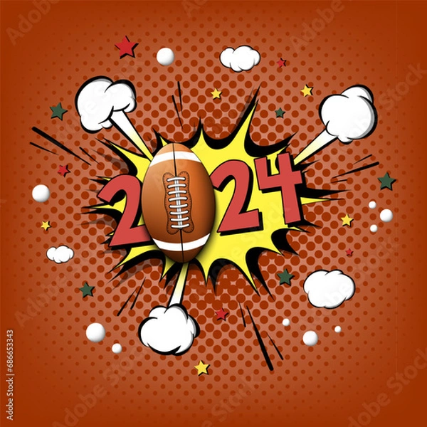 Fototapeta Happy New Year 2024 and football ball