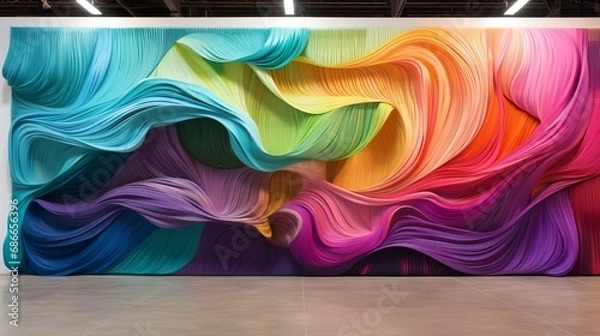 Fototapeta A wall mural that appears as a 3D tapestry of colorful threads woven together to create a stunning vista.