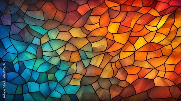 Fototapeta A wall texture designed to look like a 3D stained glass window, with the sun casting vivid hues across its surface.
