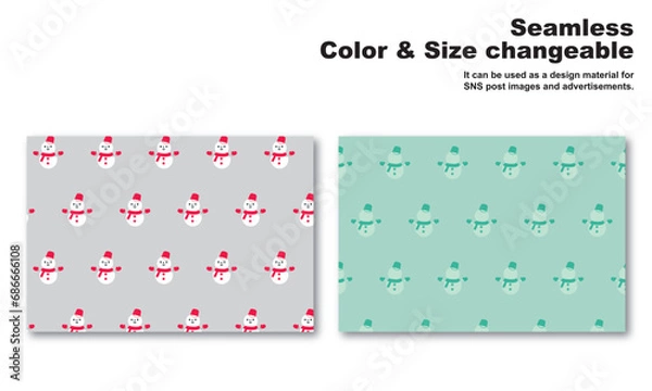 Obraz 雪だるまをモチーフにした背景パターン、シームレス、グラフィック素材、ベクター
