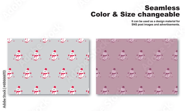 Obraz 雪だるまをモチーフにした背景パターン、シームレス、グラフィック素材、ベクター