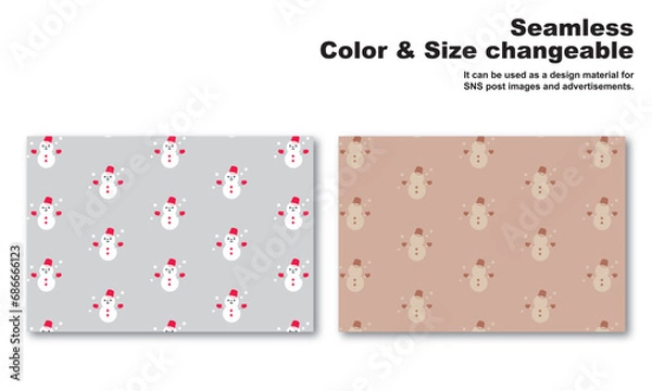 Obraz 雪だるまをモチーフにした背景パターン、シームレス、グラフィック素材、ベクター
