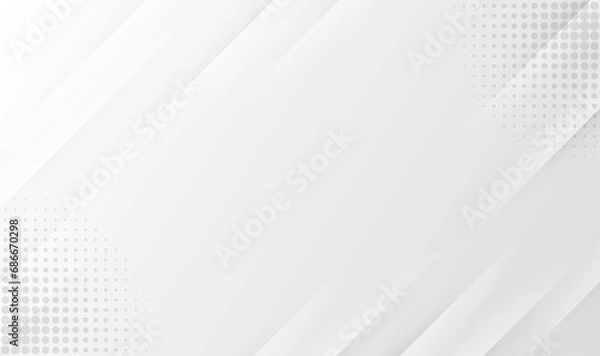 Fototapeta Geometric white and grey gradient background with halftone circle, light overlay and shadow, vector illustration.