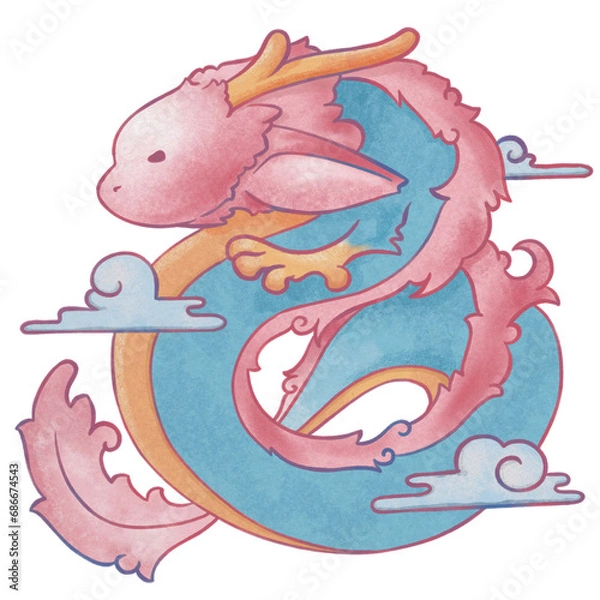 Fototapeta Red Chinese Dragon, Luna New Year 2024 Element Art