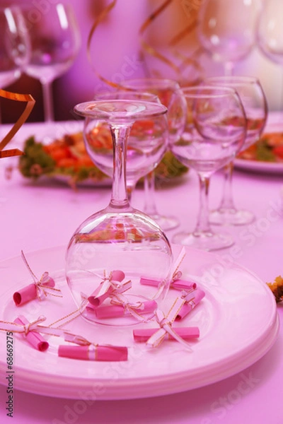 Fototapeta Buffet table with dishware waiting for guests