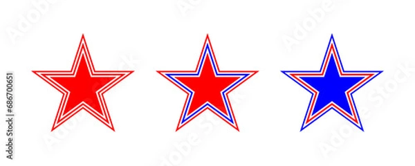 Fototapeta Red and blue star illustration outline icons set. Collection of stars stripe logo isolated on white background vector.