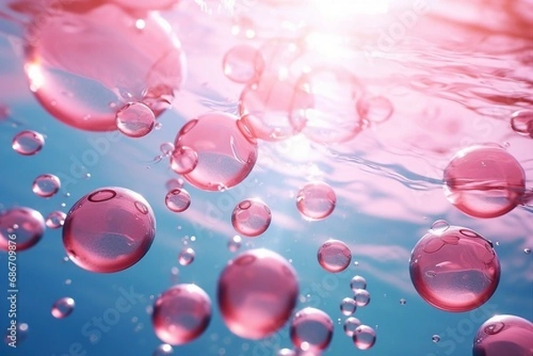 Obraz Captivating Underwater Scene with Dark Pink and Light Blue Tones, Featuring Popping Bubbles and a Warm Core, Nature Elegance in Motion