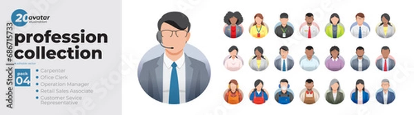 Obraz Profession avatar collection. Set of illustrations of men and women in various types of work attire