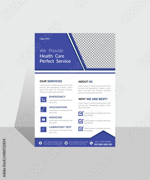 Obraz Medicine and science Flyer, Healthcare cover, template design and flat icons for a report and medical brochure design, flyer, leaflets decoration for printing and presentation. vector illustration