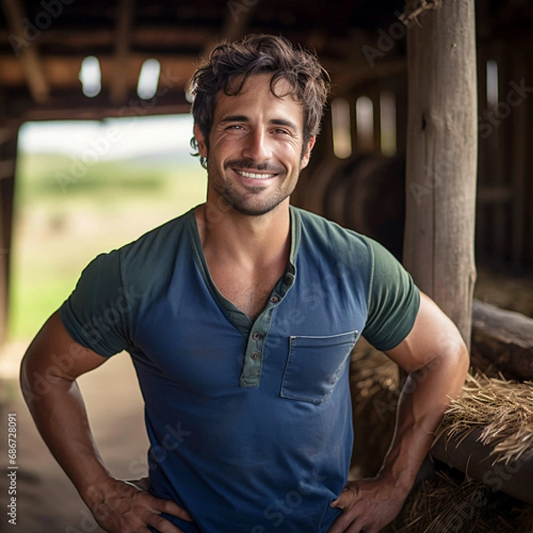 Obraz farmer in work clothes near the barn
