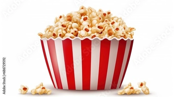 Fototapeta Popcorn isolated on white background, created with Generative Ai technology.