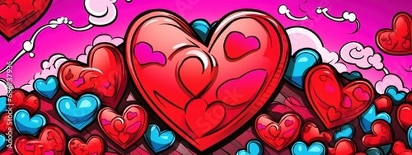 Fototapeta Valentine's Day banner with copy space in trendy color viva magenta pink and red