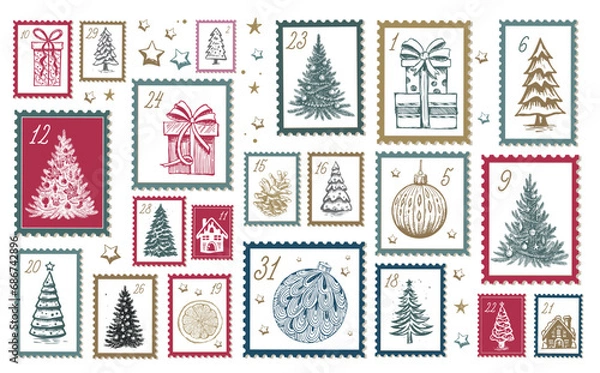 Fototapeta Advent calendar hand drawn illustrations.	
