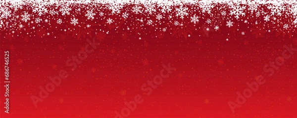 Fototapeta Red Christmas banner with snowflakes and stars. Merry Christmas and Happy New Year greeting banner. Horizontal new year background, headers, posters, cards, website. Vector illustration