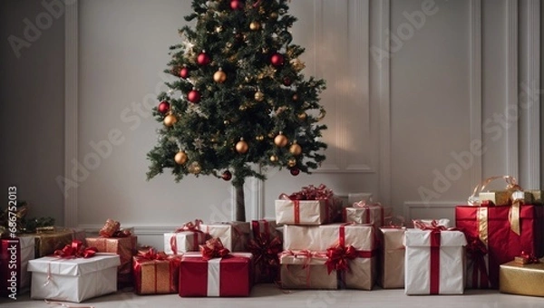 Obraz Christmas background with Christmas tree and gift boxes