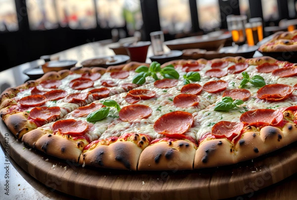 Obraz pizza with salami and olives