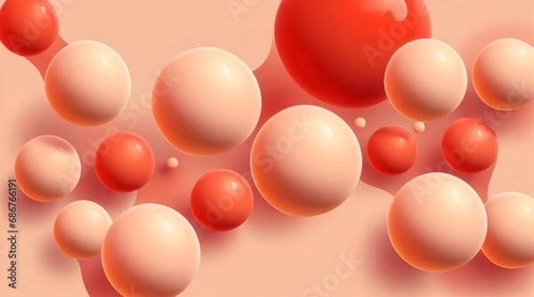 Obraz Abstract backgrounds with 3D spheres that move. Bubbles in pastel Beige with a red gradient plastic. Illustration of glossy soft balls in vector format. Design of a stylish modern banner or poster